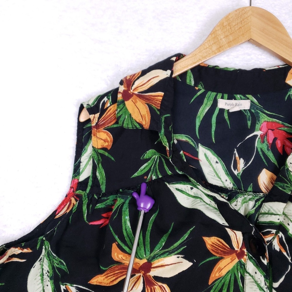 Purple Rain Sleeveless Button Dress 3X Black Tropical Core Resort Wear Boho Chic - Picture 11 of 11